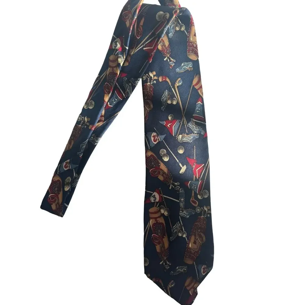 100% Silk Golf Tie- Golf Clubs, Shoes, Balls, Bag, Flags